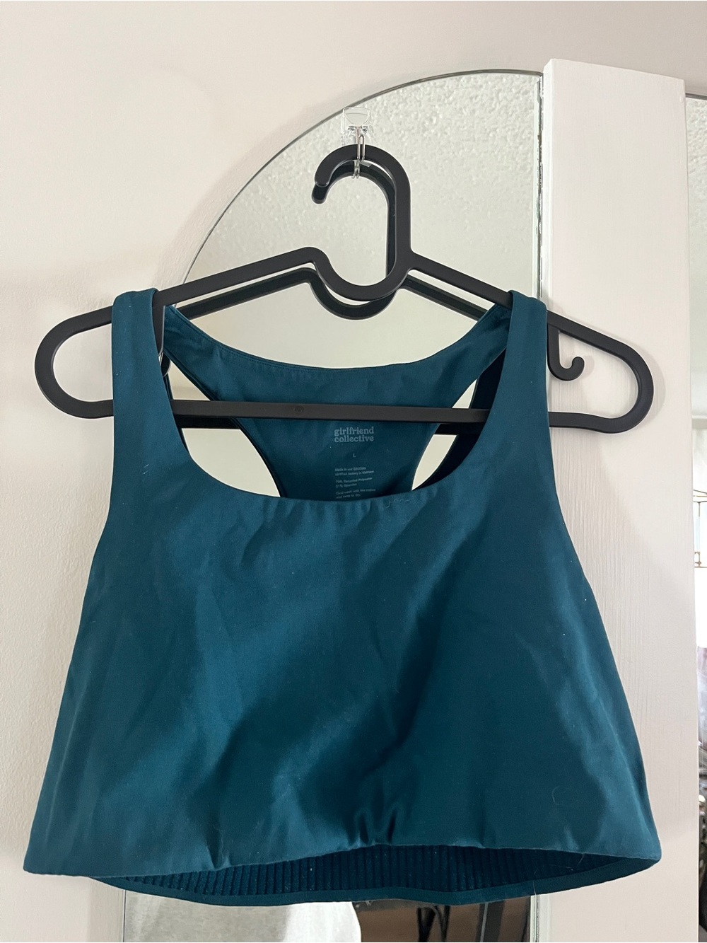 girlfriend collective deep teal racerback crop top